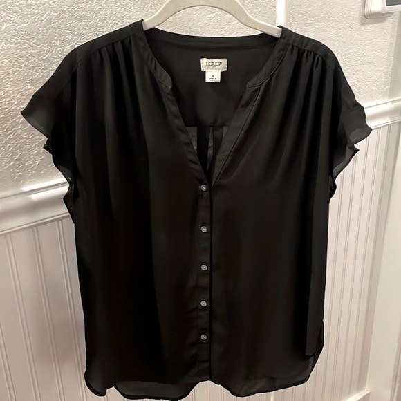 J. Crew black blouse, ruffle cap sleeves, medium - Picture 1 of 4